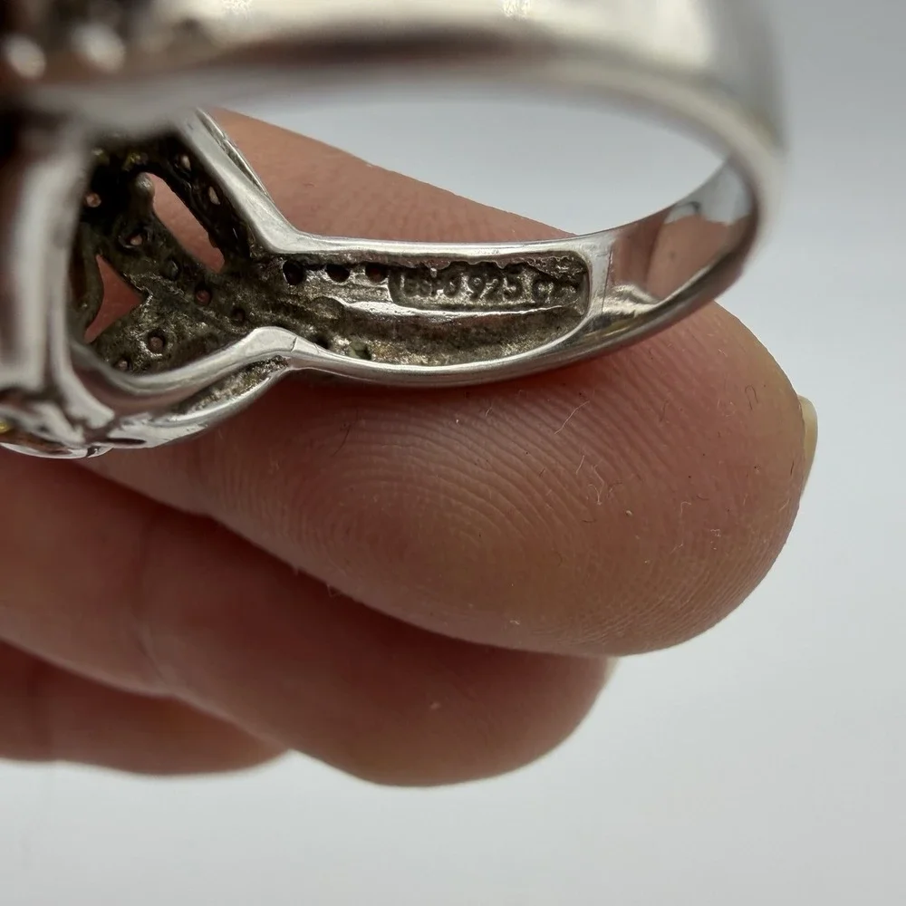 Vtg ESPO Sterling Silver Citrine‎ CZ Ring Size 6 Statement Cocktail Estate